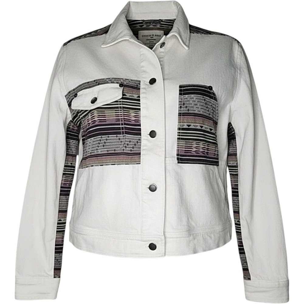 Pendleton Womens White Denim Jacket Southwestern Tapestry Panels Size M